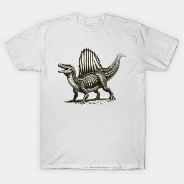 Black and White Dinosaur T-Shirt by encyclo